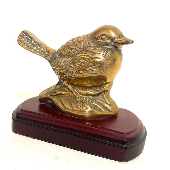 Brass Birds Elaborate Statues Bookends On Mahogany Stands - Picture 5 of 9